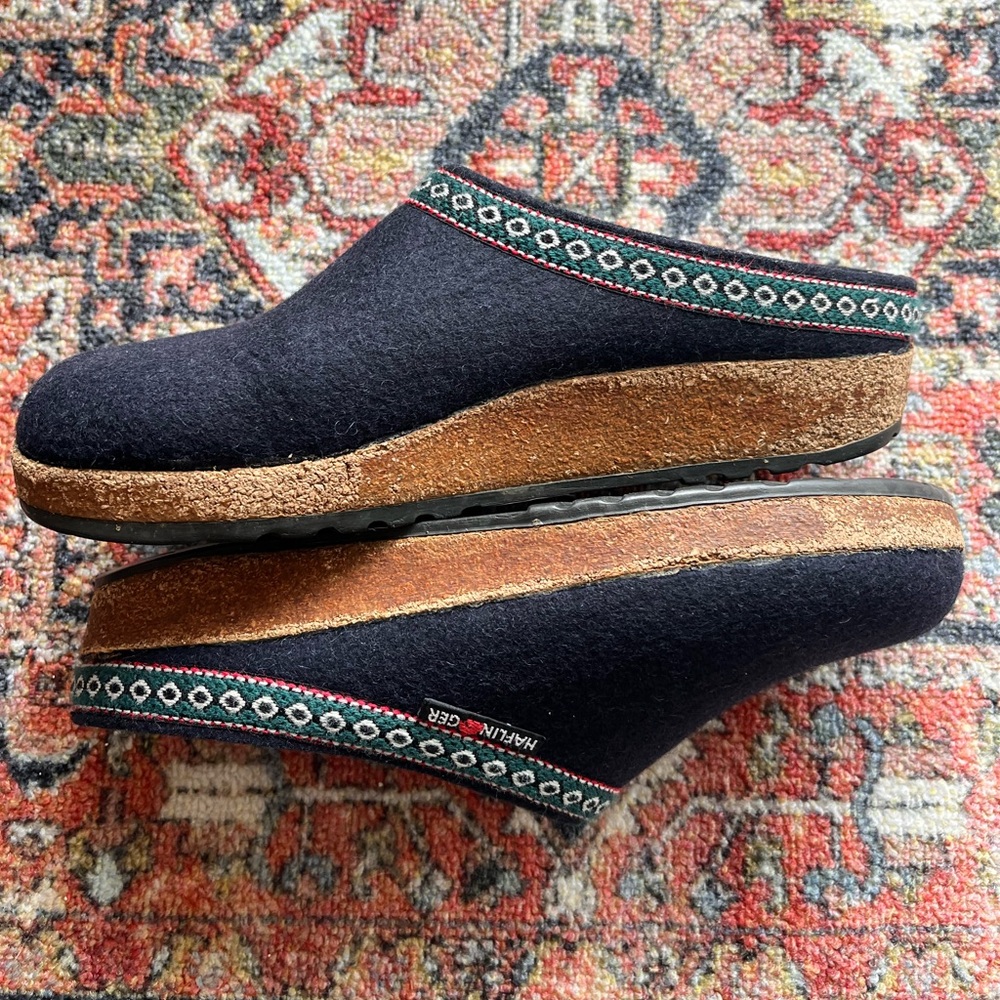 Haflinger Black Wool Slip-On Clogs with Trim - Picture 4 of 7